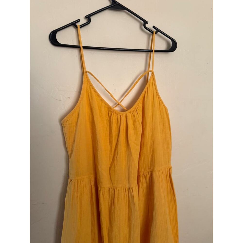 Free Assembly Sunny Yellow Tiered Cotton  Criss Cross Back Maxi Trapeze Dress - Picture 4 of 6